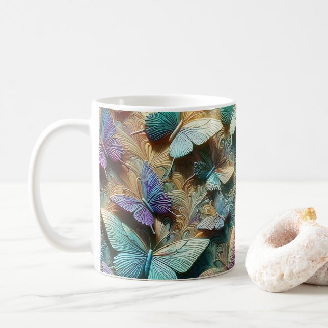 Iridescent Butterfly Garden Mug (With Donut)