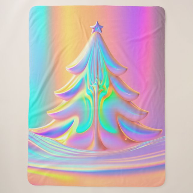 Iridescent Christmas Tree Sherpa Blanket (Front)