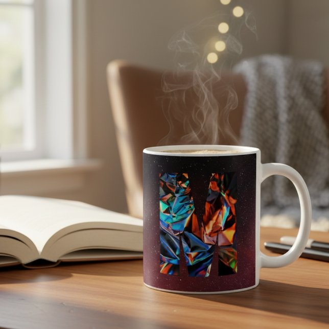 Iridescent Chrome Letter M: Holographic Monogram Coffee Mug (Creator Uploaded)