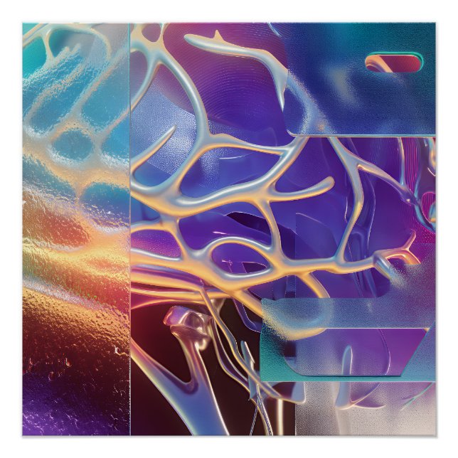 Iridescent Chrome Neural Abstract Futuristic Art Poster (Front)