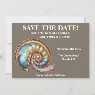Iridescent Conch Shell Beach Wedding Announcement