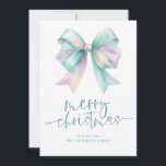 Iridescent Coquette 2026 Calendar Merry Christmas Holiday Card<br><div class="desc">Iridescent Coquette Bow 2026 Calendar Merry Christmas Merry Christmas. Available digitally and printed. Merry Christmas is in a set stylish script and personalise your name beneath. A handy 2026 calendar is on the back.</div>