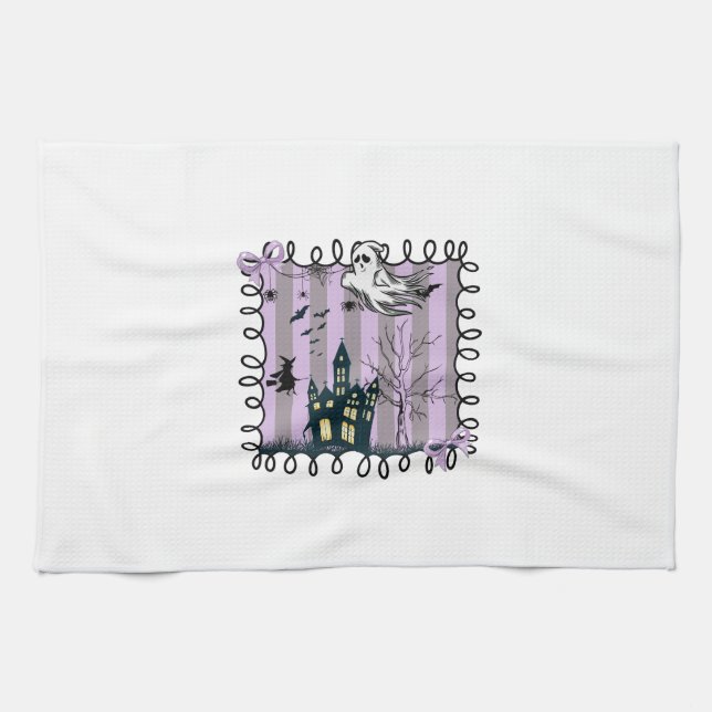 Iridescent Coquette Halloween Tea Towel (Horizontal)
