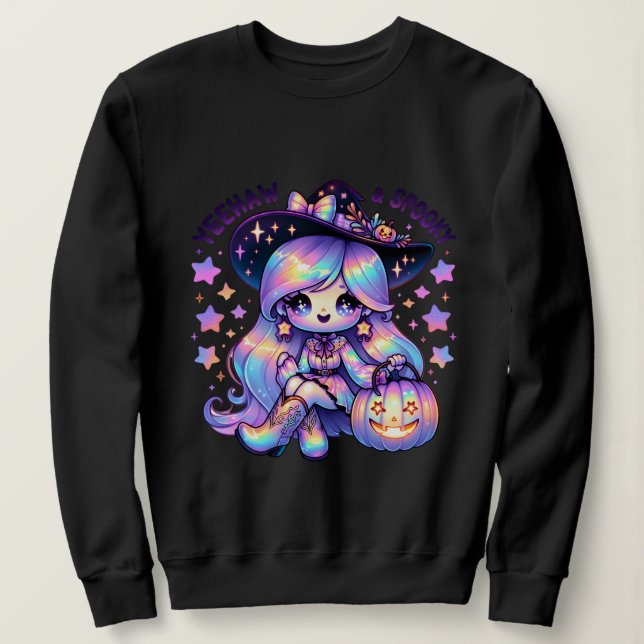 Iridescent Cowgirl Ghost Pumpkin Hat Shirt Design (Design Front)