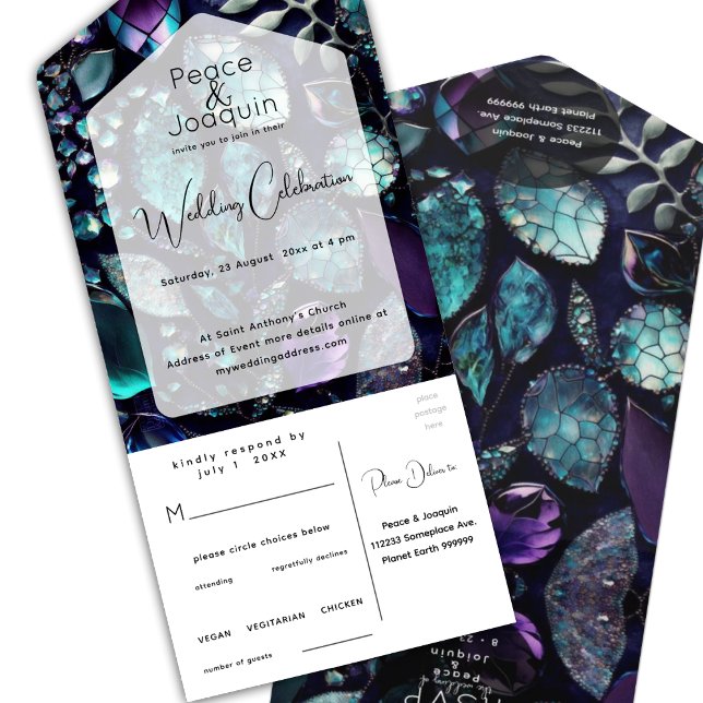 Iridescent Crystal Gemstones, Blue, Lavender All In One Invitation (Creator Uploaded)