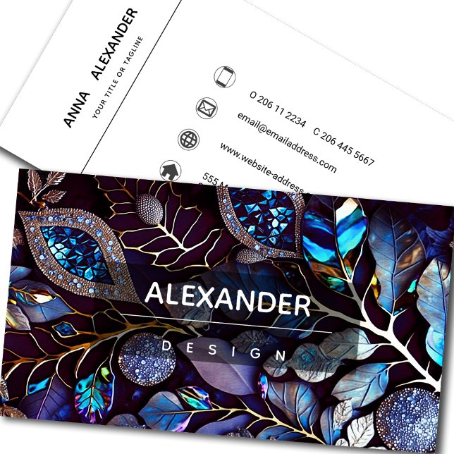 Iridescent Crystal Gemstones, Blue, Lavender Business Card (Creator Uploaded)