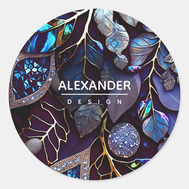 Iridescent Crystal Gemstones, Blue, Lavender Classic Round Sticker (Front)