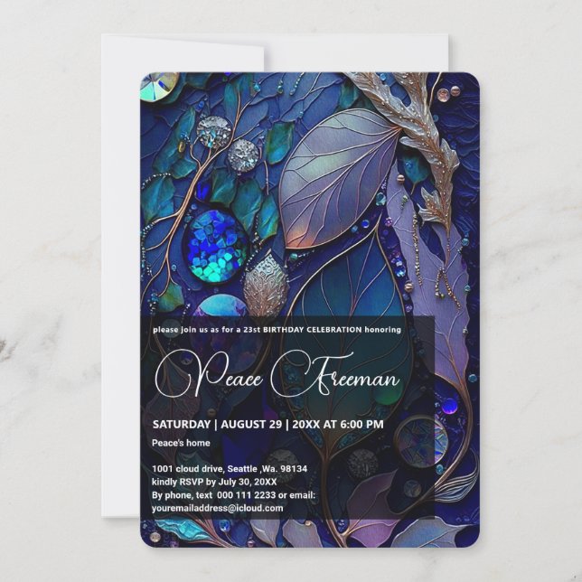 Iridescent Crystal Gemstones, Blue,Teal,Purple Invitation (Front)