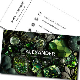 Iridescent Crystal Gemstones, Green,Moss, Business Card