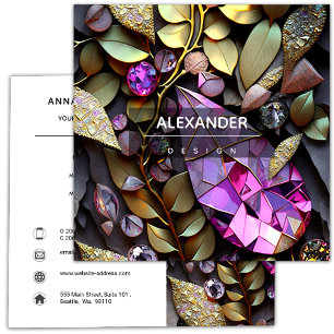 Iridescent Crystal Gemstones, Pink,Fuchsia,Gold Square Business Card