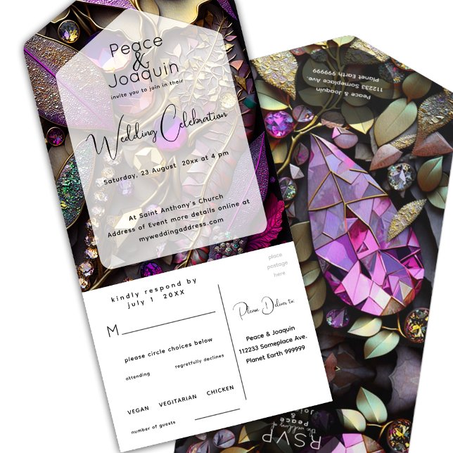 Iridescent Crystal Gemstones,Pink,Gold, All In One Invitation (Creator Uploaded)