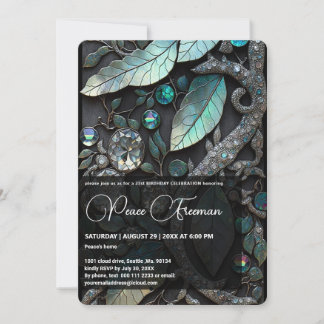 Iridescent Crystal Gemstones, Platinum,Silver,teal Invitation