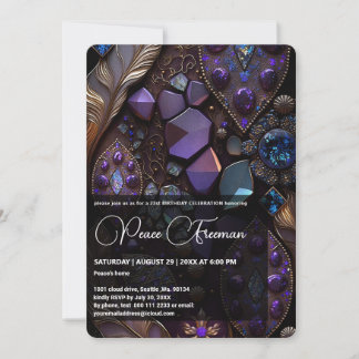 Iridescent Crystal Gemstones, Purple,Violet,Gold Invitation
