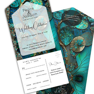 Iridescent Crystal Gemstones, Turquoise,Green,Teal All In One Invitation