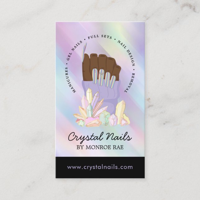 Iridescent Crystal Nail Technician Beauty Salon Bu Business Card (Front)