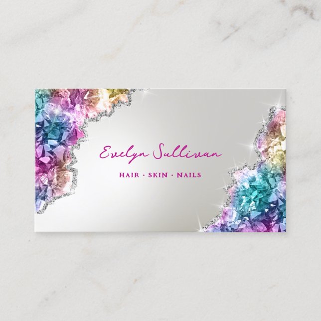 Iridescent crystals faux foil business card (Front)