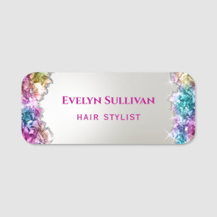 Iridescent crystals name tag