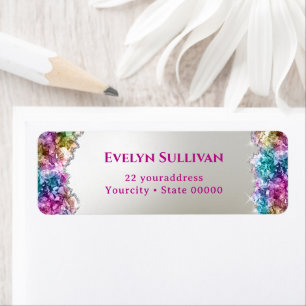 Iridescent crystals return address label