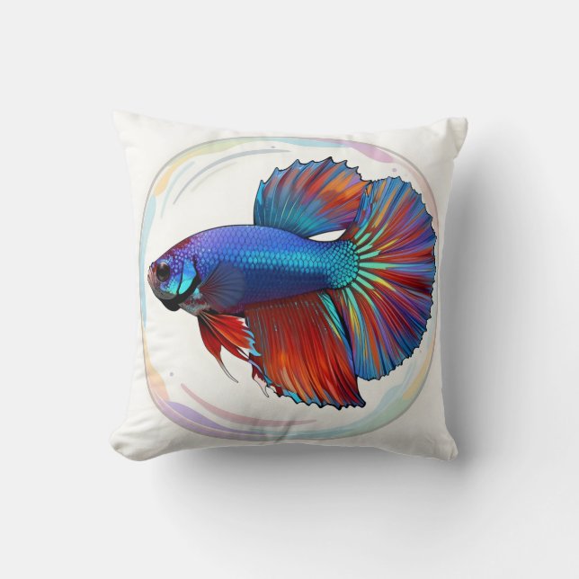 Iridescent Current – Betta Fish Art Throw Pillow (Front)