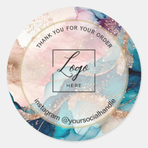 Iridescent custom logo name white thank you classic round sticker