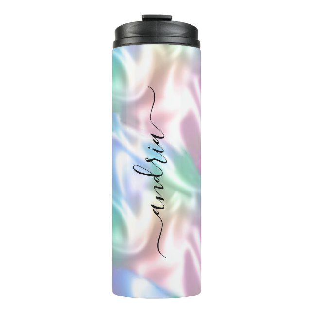 Iridescent Design, Black Script Name Thermal Tumbler (Front)