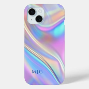 Iridescent Design, Classy Deep Blue Text Monogram iPhone 15 Case
