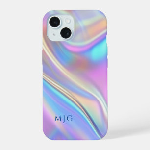 Iridescent Design, Classy Deep Blue Text Monogram iPhone 15 Case