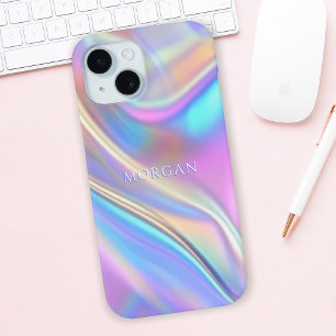 Iridescent Design, Classy White Text Name iPhone 15 Case
