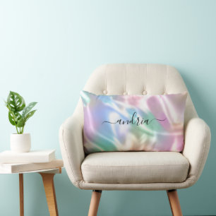 Iridescent Design, Personalise Black Script Name Lumbar Cushion
