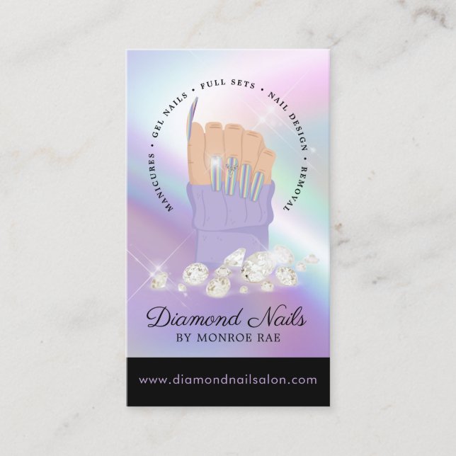 Iridescent Diamond Nail Salon Nail Tech Artist Bus Business Card (Front)