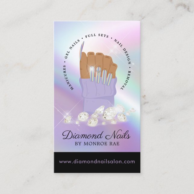 Iridescent Diamond Nail Salon Nail Tech Artist Bus Business Card (Front)