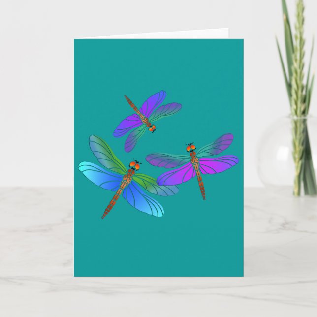 Iridescent Dive Bombing Dragonflies Card (Front)