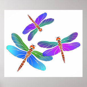 Iridescent Dive Bombing Dragonflies Poster