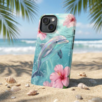 Iridescent Dolphin & Pink Hibiscus Tropical Ocean
