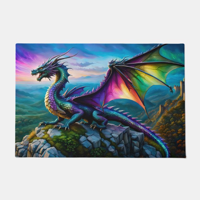 Iridescent Dragon Guards His Land Doormat (Front)