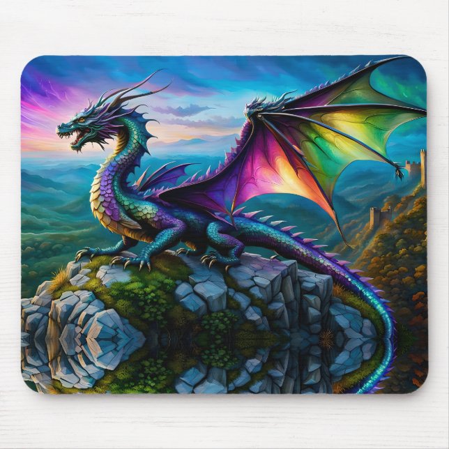 Iridescent Dragon Guards His Land Mouse Pad (Front)
