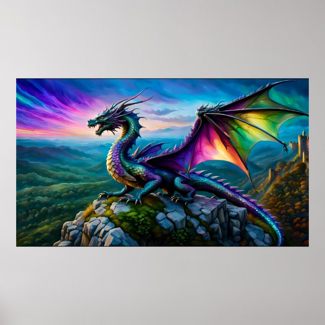 Iridescent Dragon Guards His Land Poster (Front)