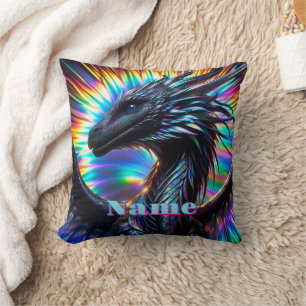 Iridescent Dragon with Vibrant Background Cushion