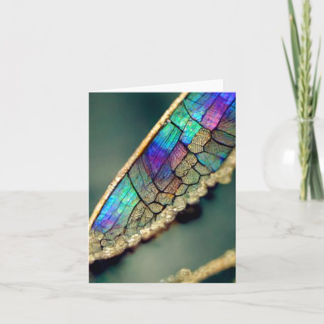 Iridescent dragonfly wing note card (Front)