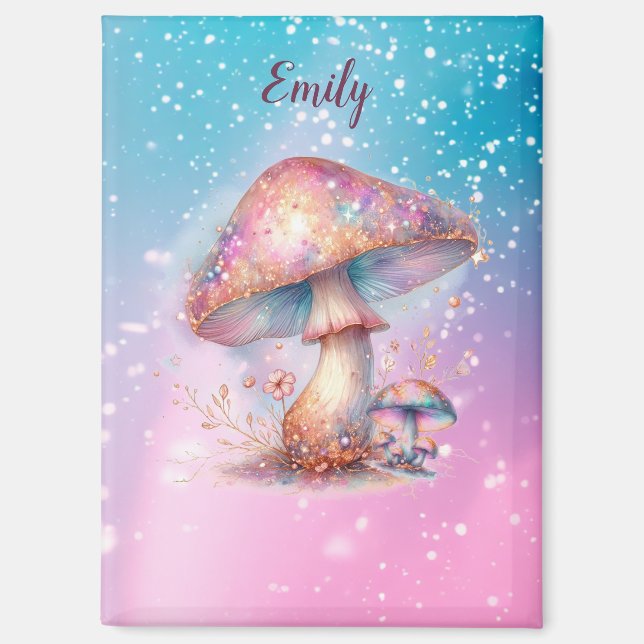  Iridescent Enchanted Fairytale Mushrooms Name Magnet (Front)