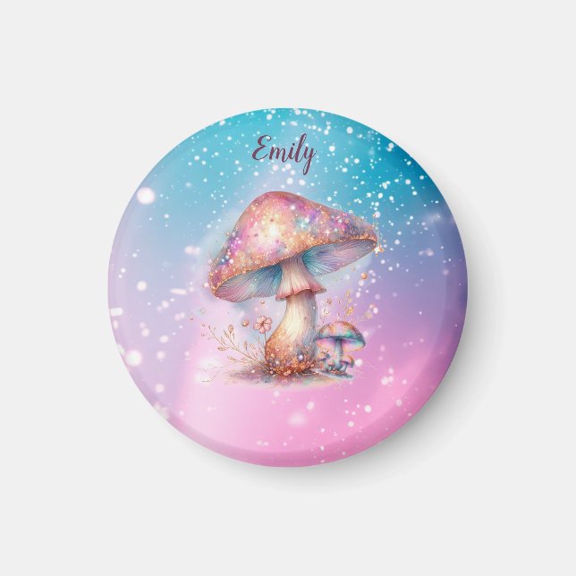  Iridescent Enchanted Fairytale Mushrooms Name Magnet (Front)