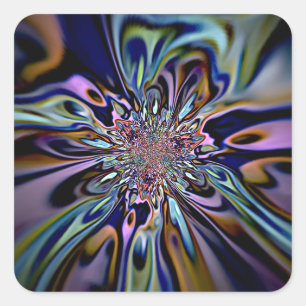 Iridescent Energy Flow Fractal Art Square Sticker