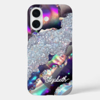 Iridescent Faux Glitter Holographic Agate