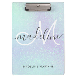 Iridescent Faux Holographic Glitter Monogram Clipboard