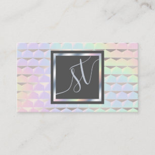Iridescent Faux Holographic Pattern Monogram Business Card