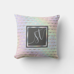 Iridescent Faux Holographic Pattern Monogram Cushion