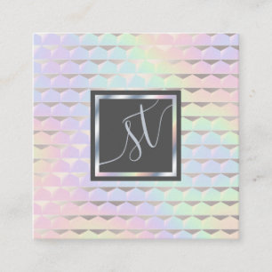 Iridescent Faux Holographic Pattern Monogram Square Business Card