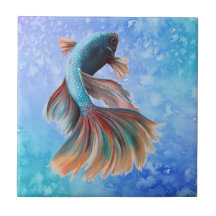 Iridescent fish on blue