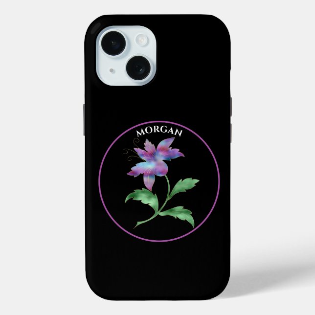 Iridescent Flower, Purple Circle on Black, Name Case-Mate iPhone Case (Back)