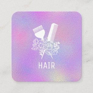*~* Iridescent Foil Rainbow Comb Flowers Brush AP6 Square Business Card